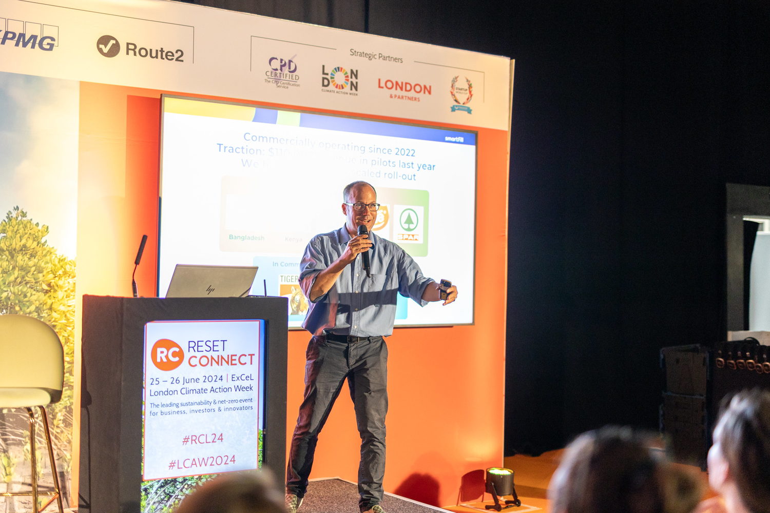 Marc Wetselaar of Smartfill pitches at the Startup World Cup at Reset Connect in London