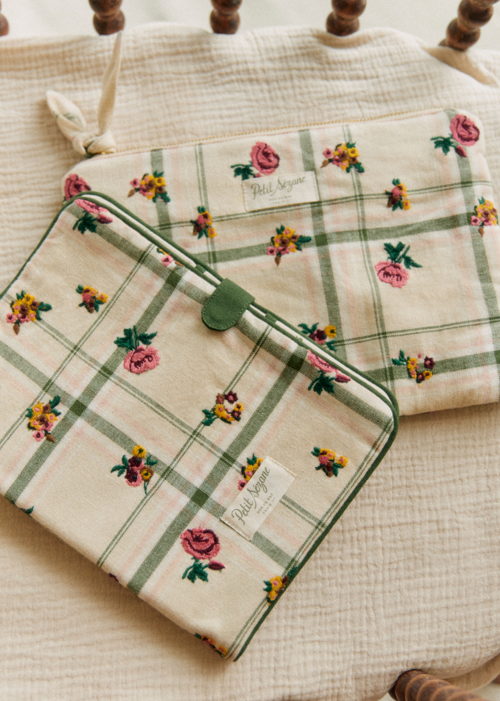 Petit Sézane - Pochette plate carreaux beige