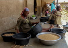 Rabi Suleiman, a pregnant displaced woman picks out stalks from millets she has winnowed, at the internally displaced persons camp in Zurmi Local Government Area of Zamfara state. Millet flours are used for different foods in northern Nigeria. Rabi and her family fled their homes following attacks by armed men.