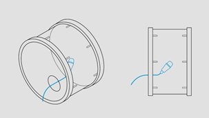 Die Position in der Mitte zwischen Schlag- und Resonanzfell liefert weiterhin voluminösen Bass, aber weniger Attack. Die Betonung des Anschlags lässt sich weiter reduzieren, wenn das e 602-II von der Aufschlagstelle des Klöppels weggerichtet wird.