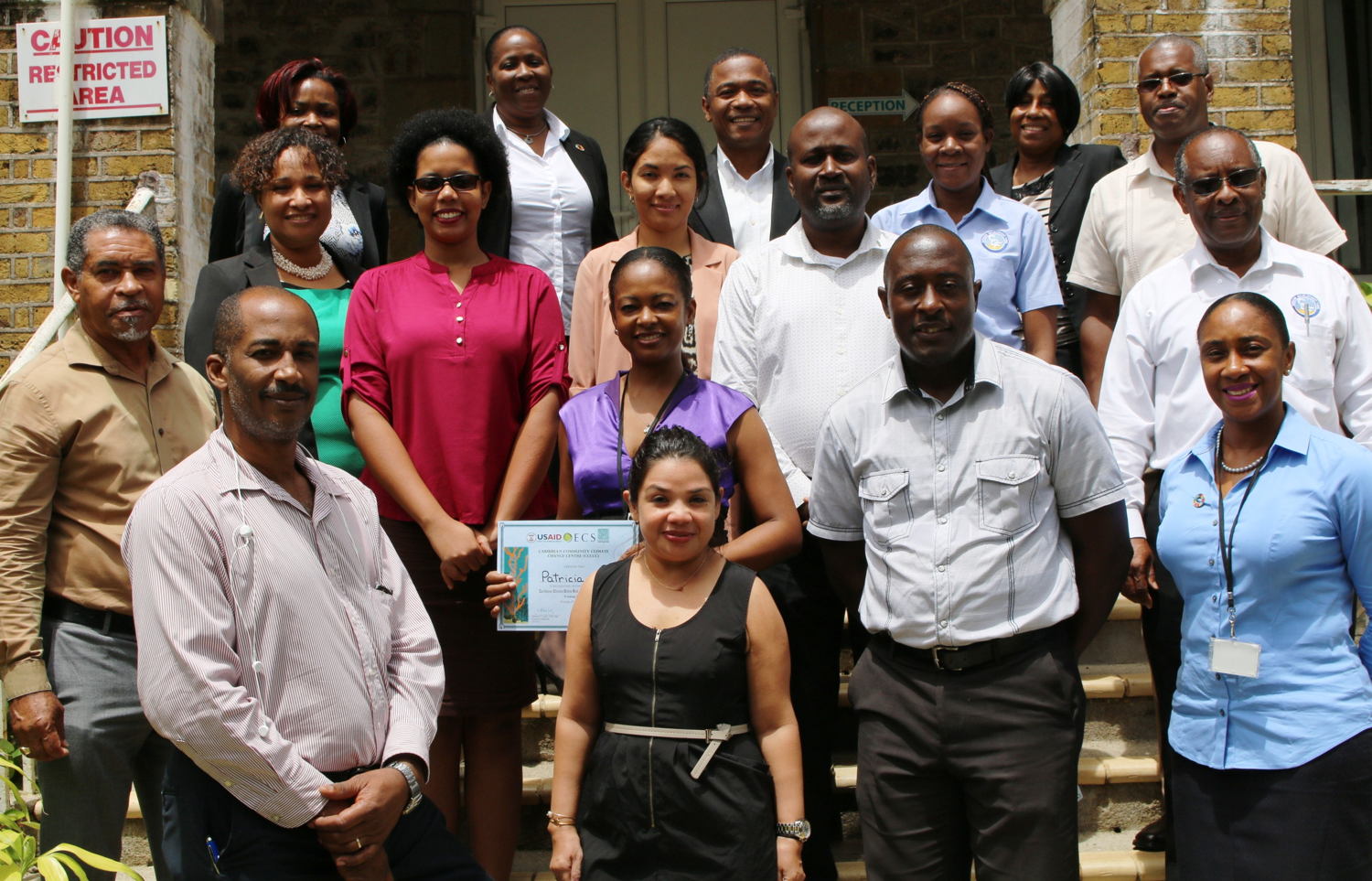 Participants from various sectors of the OECS Commission, including Environmental Sustainability, Project Management, Legal & Health.  External participants included the Caricom Development Fund (CDF) of Barbados.  The training was facilitated by Keith Nicholas, Diana Ruiz & Sharon Lindo of the Caribbean Community Climate Change Centre (CCCCC).