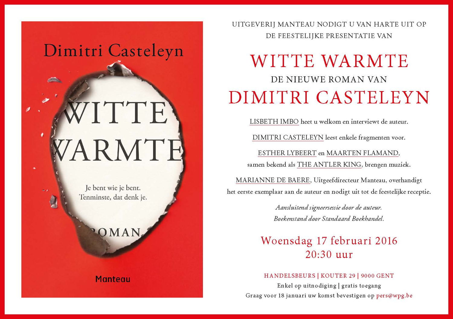 Uitnodiging boekvoorstelling 'Witte warmte'