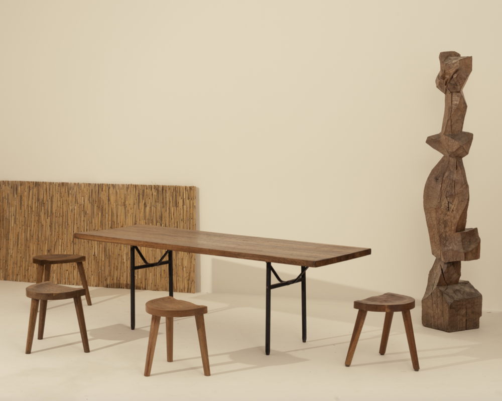 Table, tabouret et totem, c. 1950 by  Jean Touret & Artisans de Marolles at Galerie Desprez Breheret at Design Miami.Paris 2024. (Image courtesy of Galerie Desprez Breheret)..png