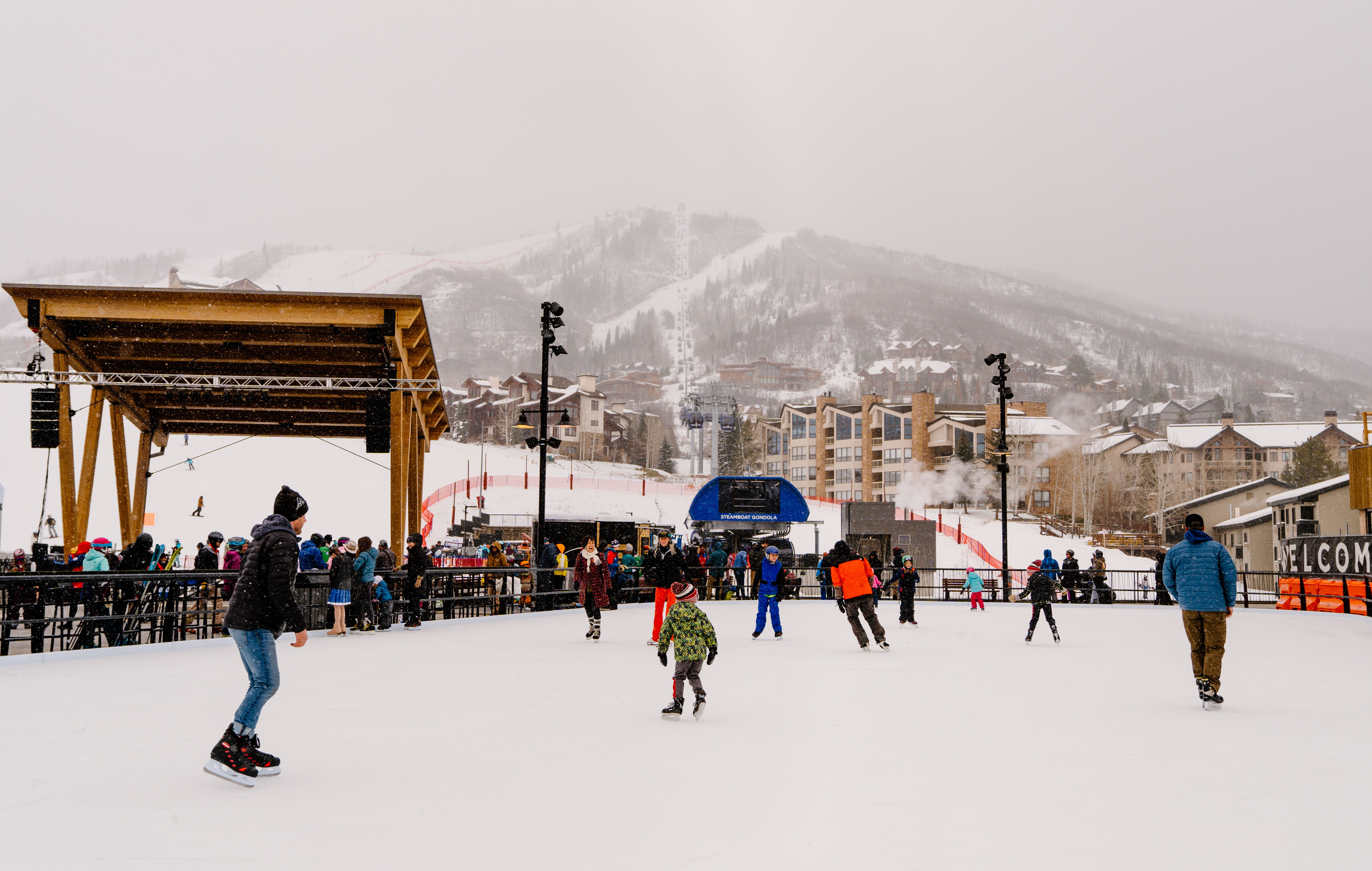 Skaters enjoy the new Skeeter's Ice Rink at the Steamboat Square.