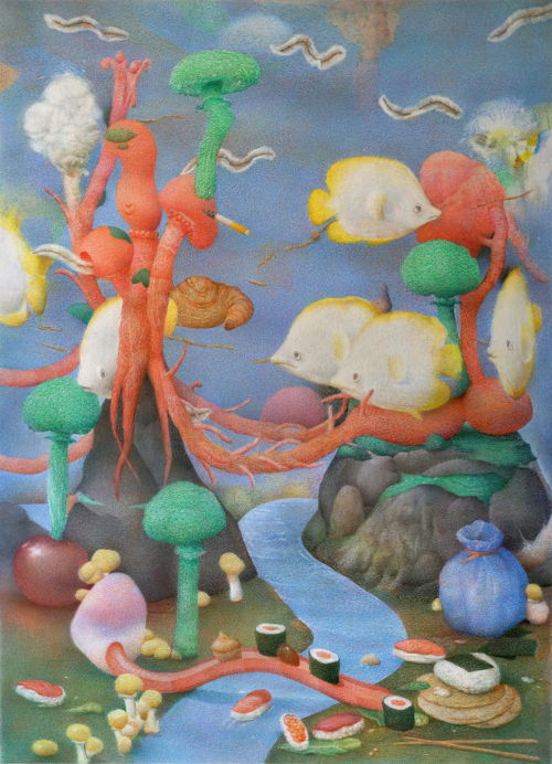 Corentin Grossmann, Océaniania, 2019. Graphite, pastel and colored pencils on paper, 155 x 133 cm. Courtesy the artist, Art: Concept, Paris.