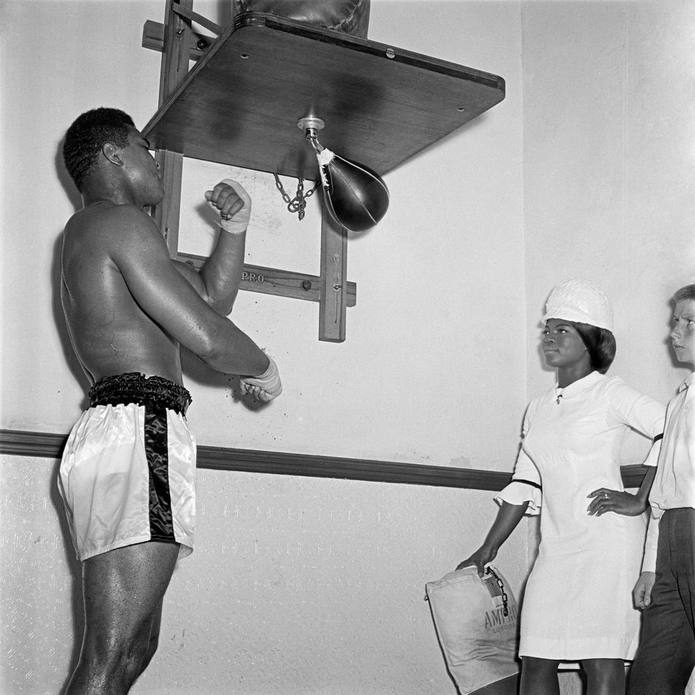Muhammad Ali training for a fight at Earls Court, London, 1966© James Barnor / Courtesy of Galerie Clémentine de la Féronnière