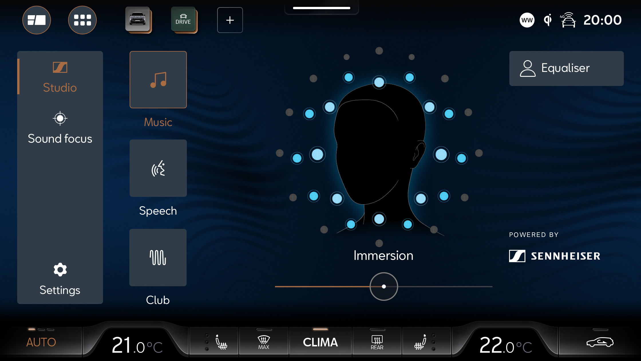 森海塞尔的 AMBEO Concerto 软件能够提炼出任何一首乐曲中的基本元素，包括不同的乐器和空间信息，并在整个车内重新加以完美诠释