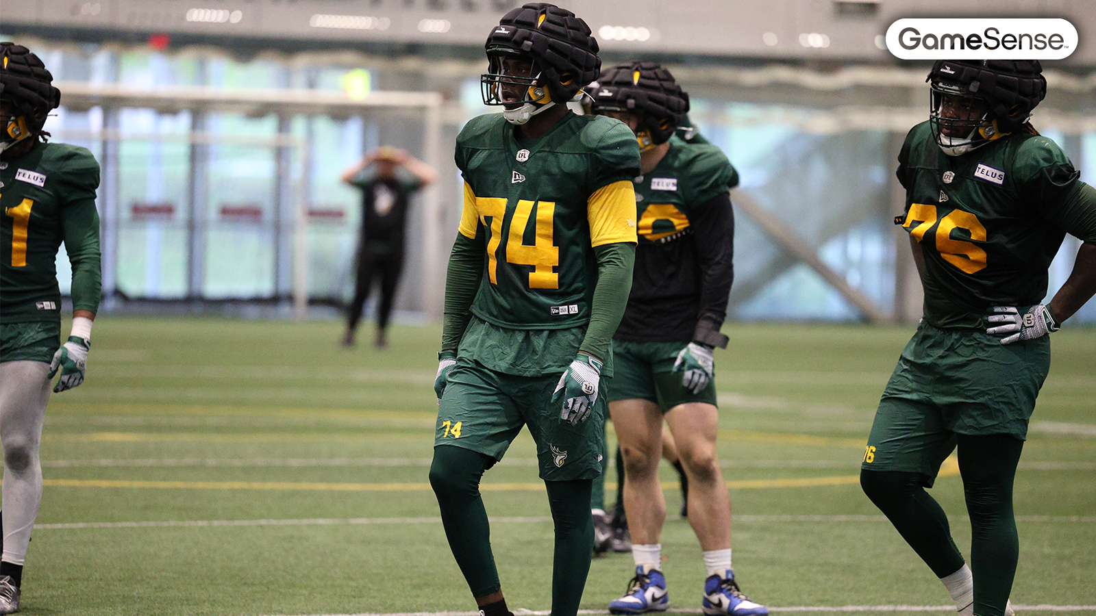 Joe Jackson (74) in training camp with the Edmonton Elks