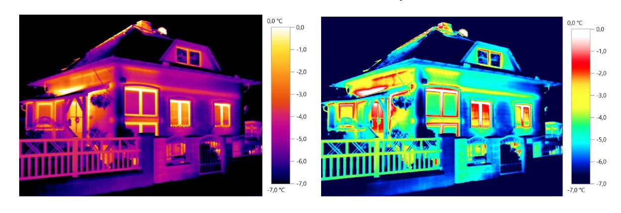 De resultaten van een thermoscan zien er anders uit in functie van het gebruikte kleurenpalet, maar ze betekenen hetzelfde.