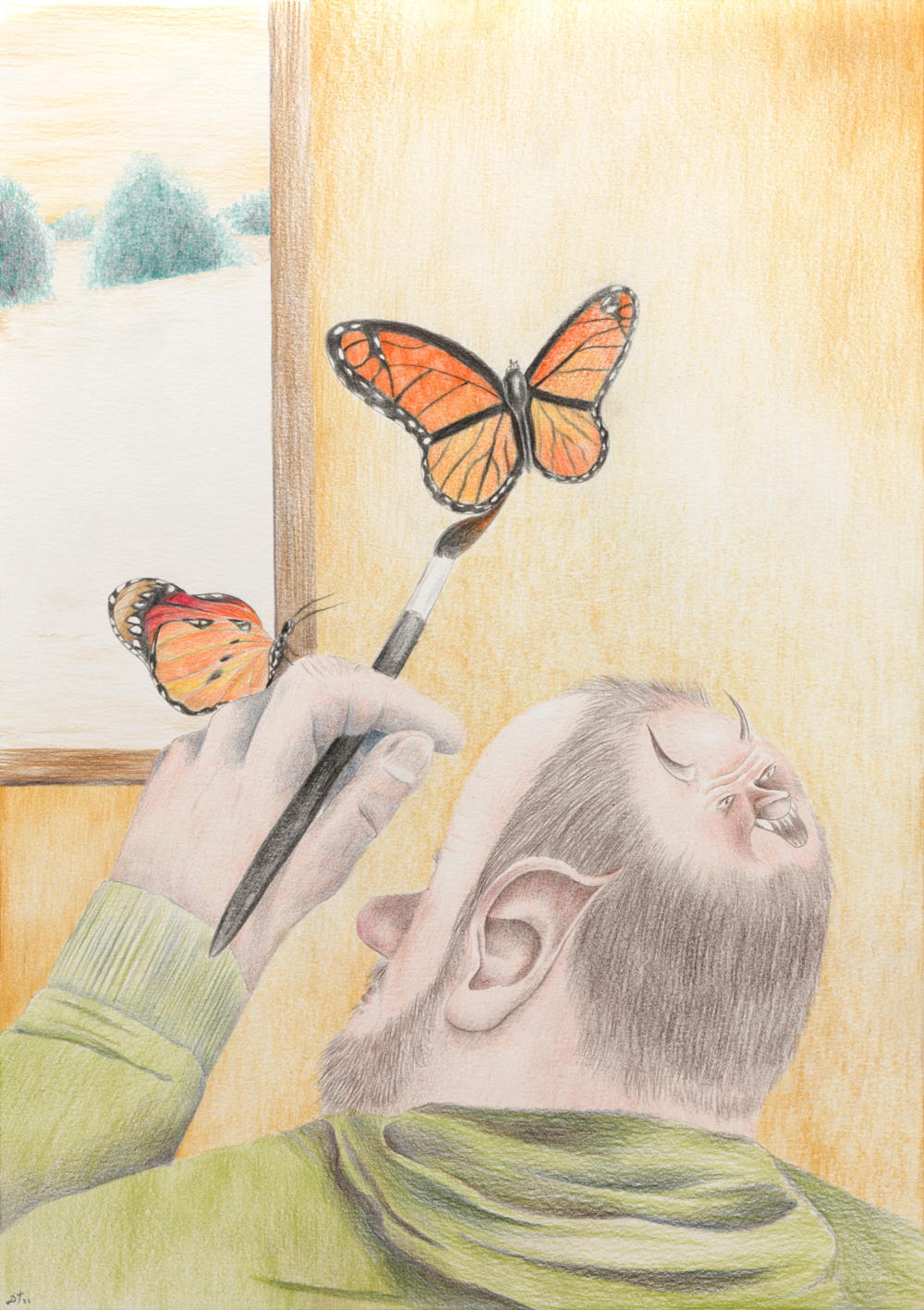 DENNIS TYFUS Living la Vida Loca, 2023 colored pencil on paper 42 x 30 cm. Courtesy Tim Van Laere Gallery, Antwerp-Rome.