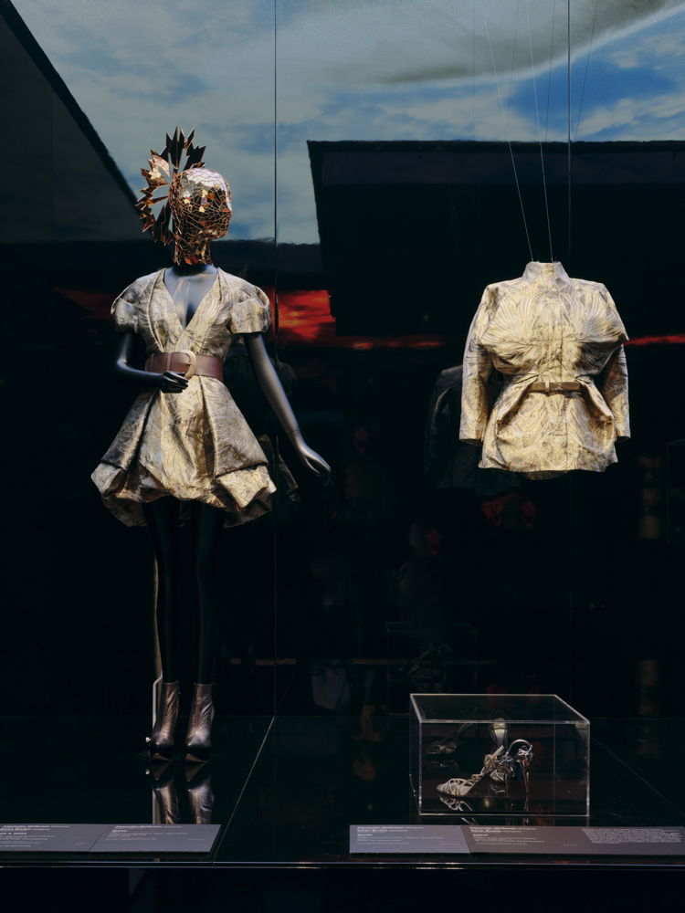 Installation view of Alexander McQueen: Mind, Mythos, Muse on display at NGV International from 11 December 2022 - 16 April 2023. Headpiece by Michael Schmidt Photo: Tom Ross