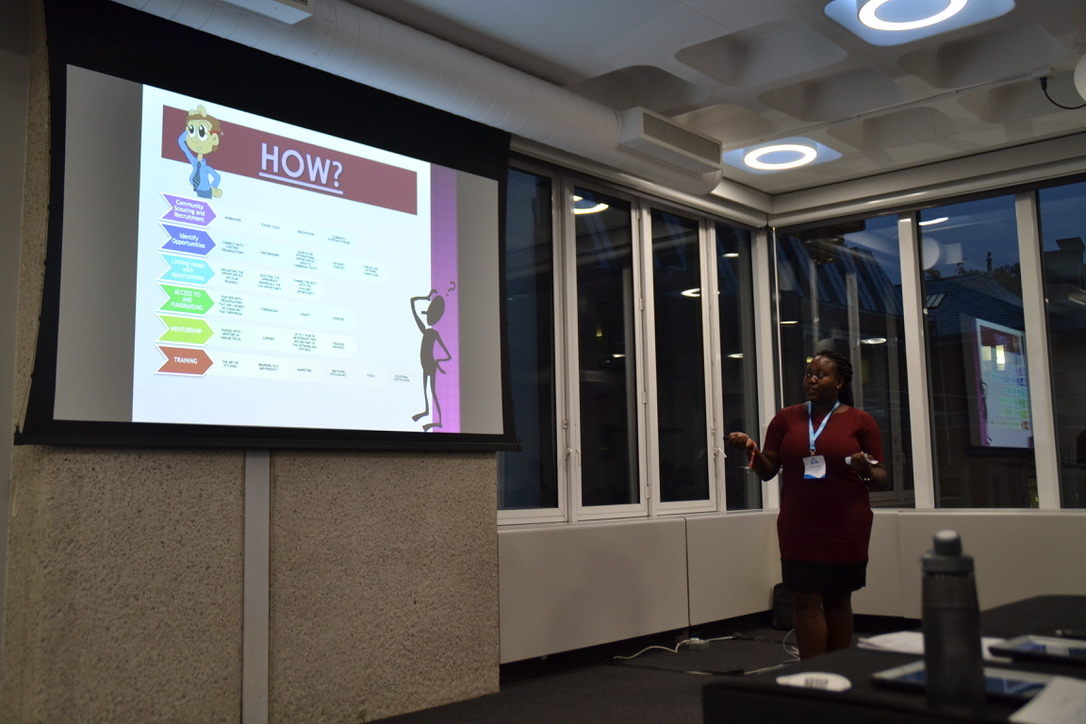 Jasmine presenting her pitch in London.