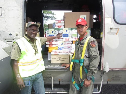 Supplies leaving on a Venezuelan military helicopter to Dominica supplied by the St. Lucia Hotel and Tourism Association