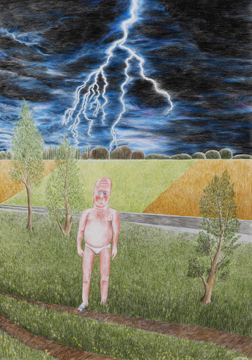 DENNIS TYFUS, Lightning Bolt, 2020. Colored pencil on paper, 100 x 70 cm