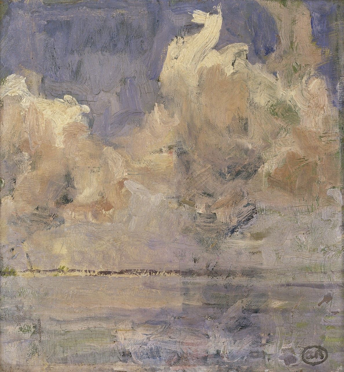 Albert Baertsoen (Gent, 1866 – Gent, 1922) Zeegezicht (studie V) (Wolken boven de zee), ca. 1890-95 Olieverf op doek, gekleefd op paneel, 33,5 x 30,5 cm MSK Gent. Legaat Fernand Scribe