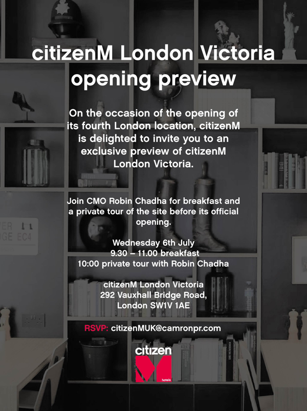 Invitation: citizenM London Victoria opening preview