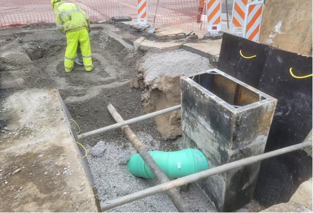 New catch basin being installed at Forbes Avenue and Jumonville Street