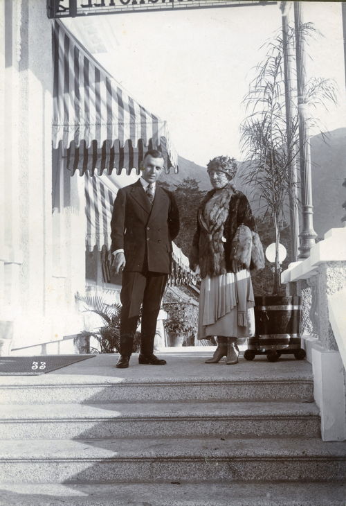 James Taggart and his wife Lilian on the steps of The Repulse Bay Hotel, 1922