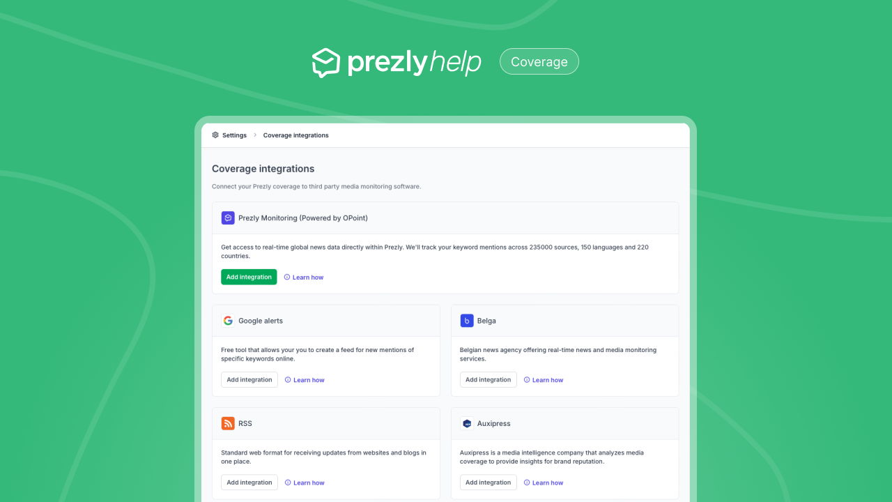 Connect your media coverage tracking tool to Prezly