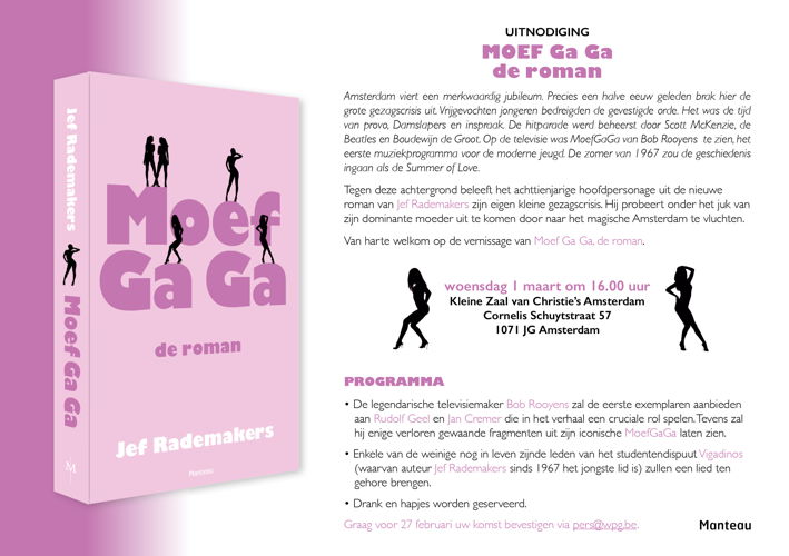 Uitnodiging boekvoorstelling 'Moef Ga Ga' in Amsterdam