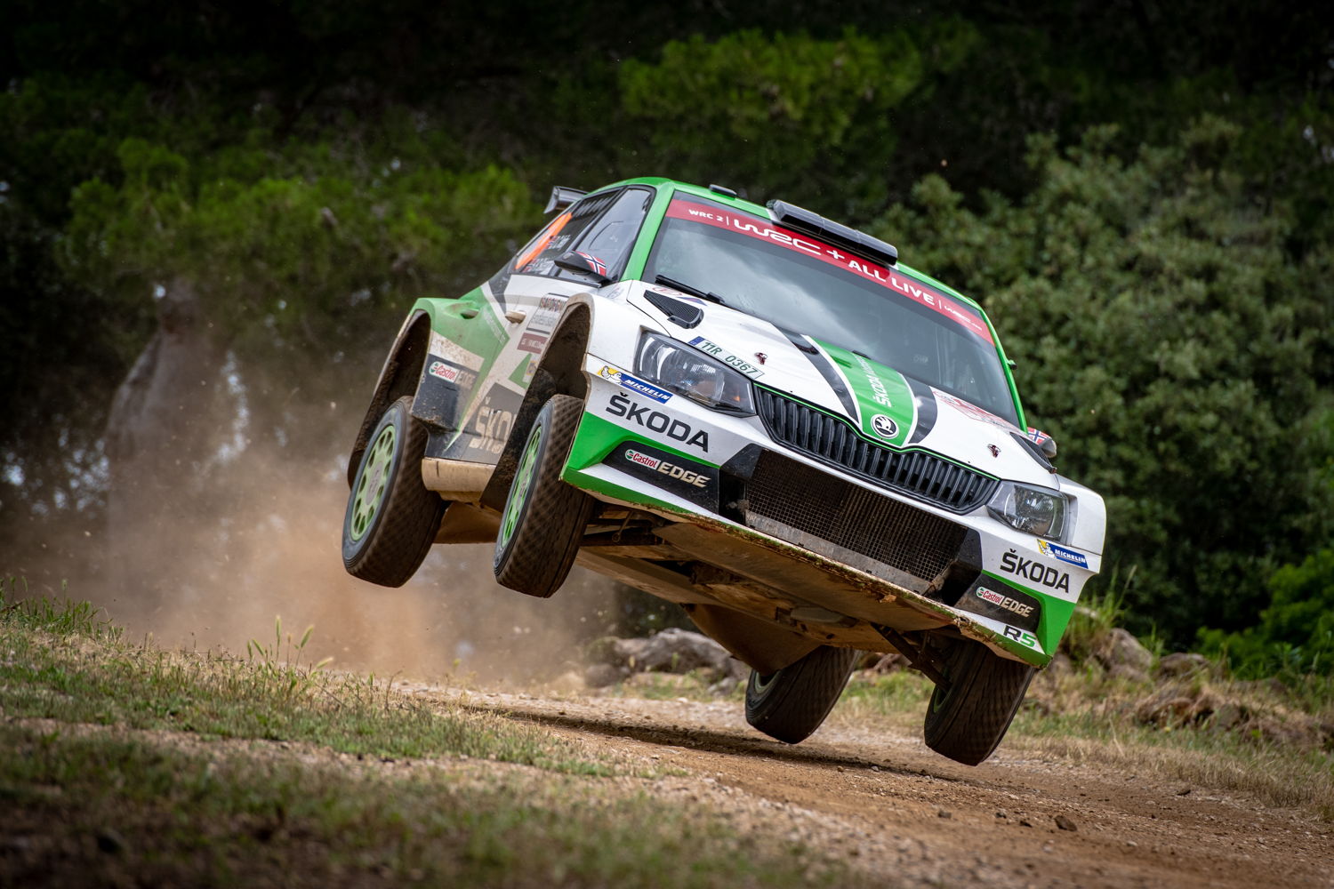 Norwegian ŠKODA juniors Ole Christian Veiby/Stig Rune Skjaermoen dropped from the lead in the WRC 2 category down to eight position due to suspension issues