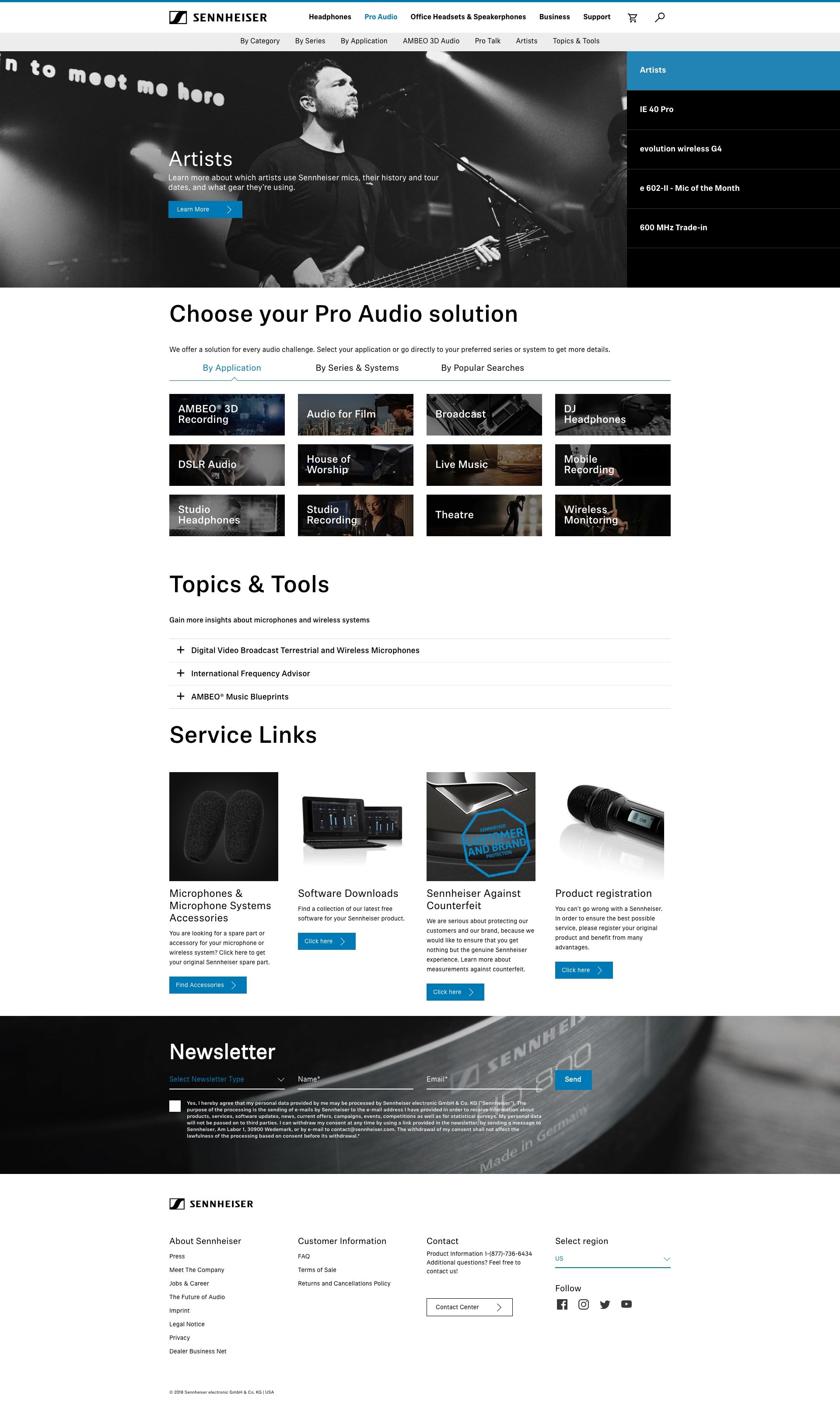 Sennheiser’s new website implementations include a powerful new International Frequency Advisor feature, as well as layout and navigational enhancements to its Pro Audio section