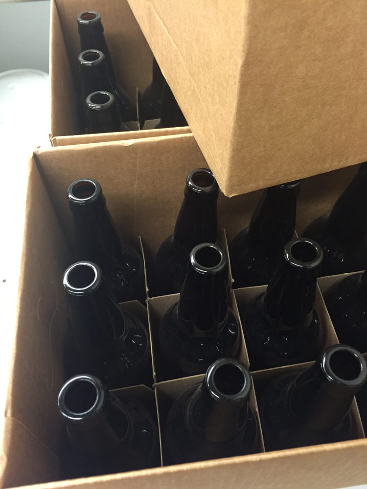 Bottles waiting to be sanitized 
