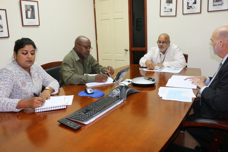 USDA/APHIS Agricultural Scientist Renita Sewsaran, OECS Agriculture Unit Programme Officer George Alcee, Director General of the OECS Commission Dr. Didacus Jules and  Director of USDA/APHIS Safeguarding Initiative for the Greater Caribbean Dennis Martin.