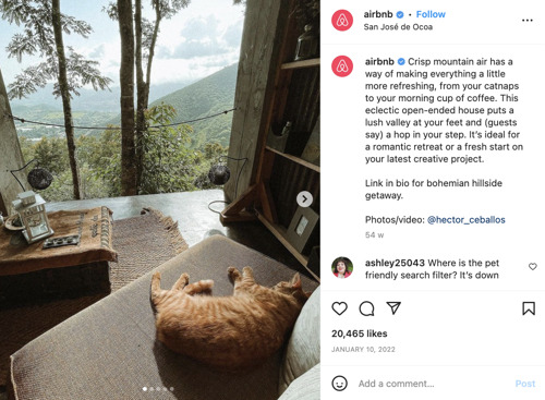 Los espacios con más “me gusta” en la cuenta de Instagram de Airbnb en 2022