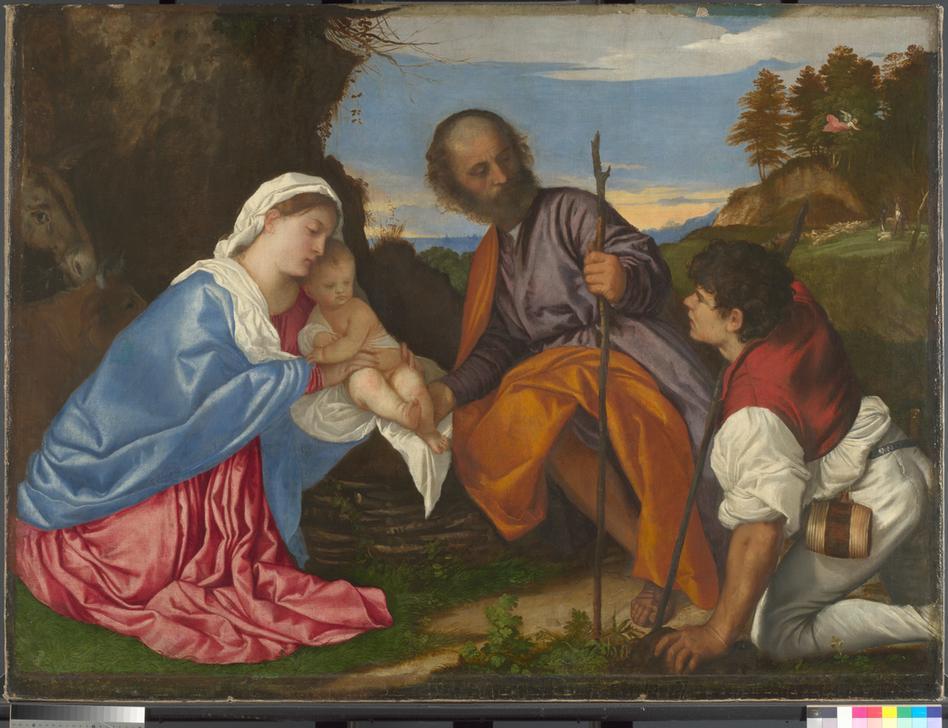 “The Holy Family with a Shepherd”, c. 1510. Titian. From the Howell Carr Bequest. AKG1556973