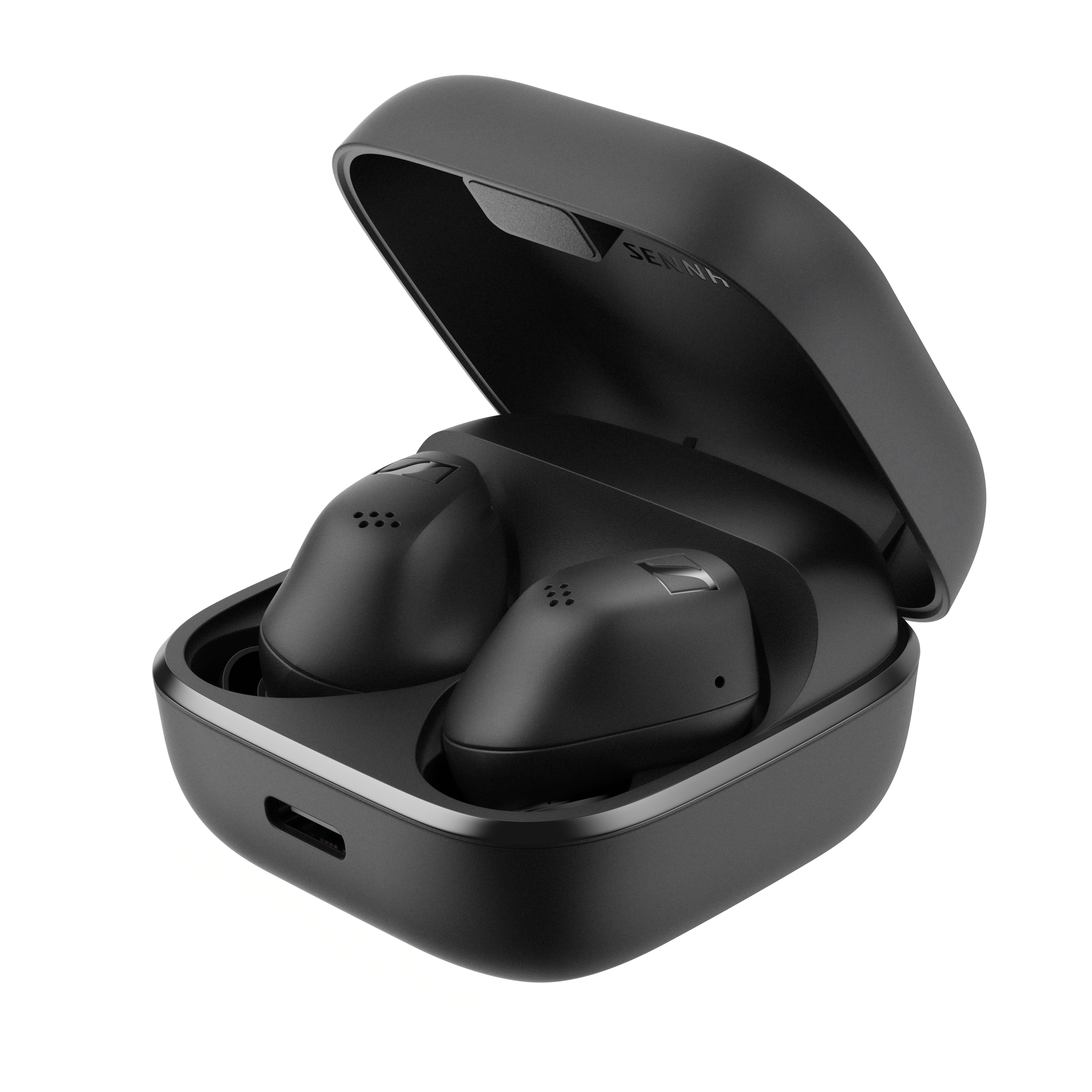 Pictured: ACCENTUM True Wireless in its compact Qi-enabled charging case