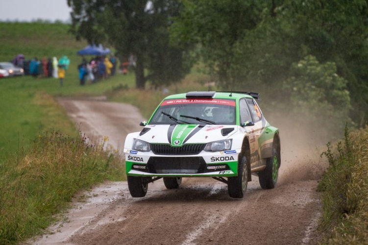 Pontus Tidemand and co-driver Jonas Andersson (ŠKODA FABIA R5) are holding second position in WRC 2 category at Rally Poland just 5.1 seconds behind the leader