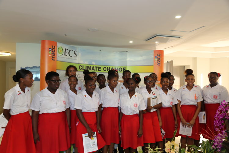 Students from Castries Comprehensive School attend the exhibition to raise public awareness of the impacts of climate change on Small Island Developing States