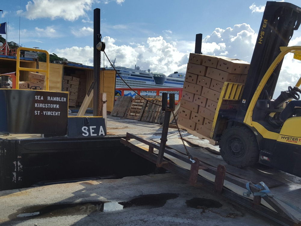 Goods being loaded onto the vessel.