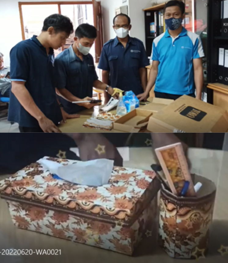 One team created a beautiful tissue box and stationary container out of used carboard. 