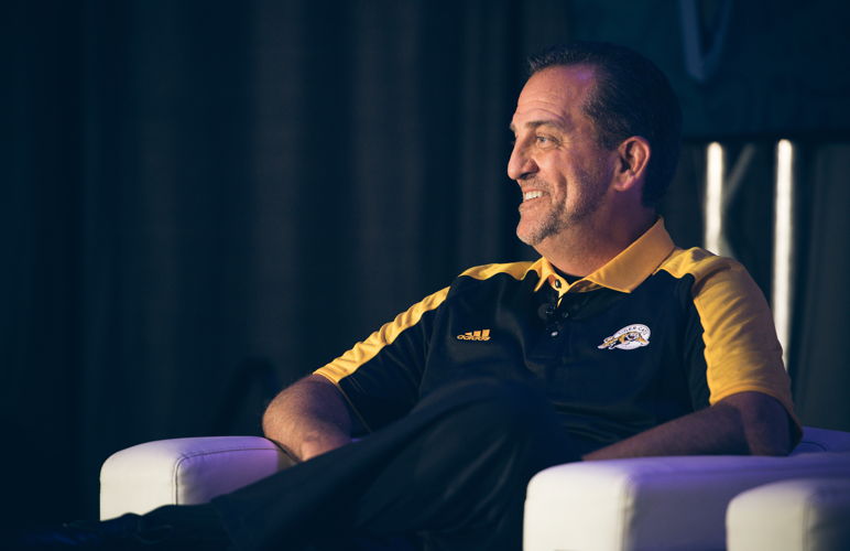 Kent Austin at the Football Operations Media Availability. Photo credit: Johany Jutras/CFL