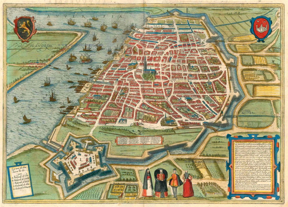 ‘Civitates Orbis Terrarum’, stadsomwalling van Antwerpen met citadel van Braun en Hogenberg, 1572.   (©Metropolitan Museum of Art) 