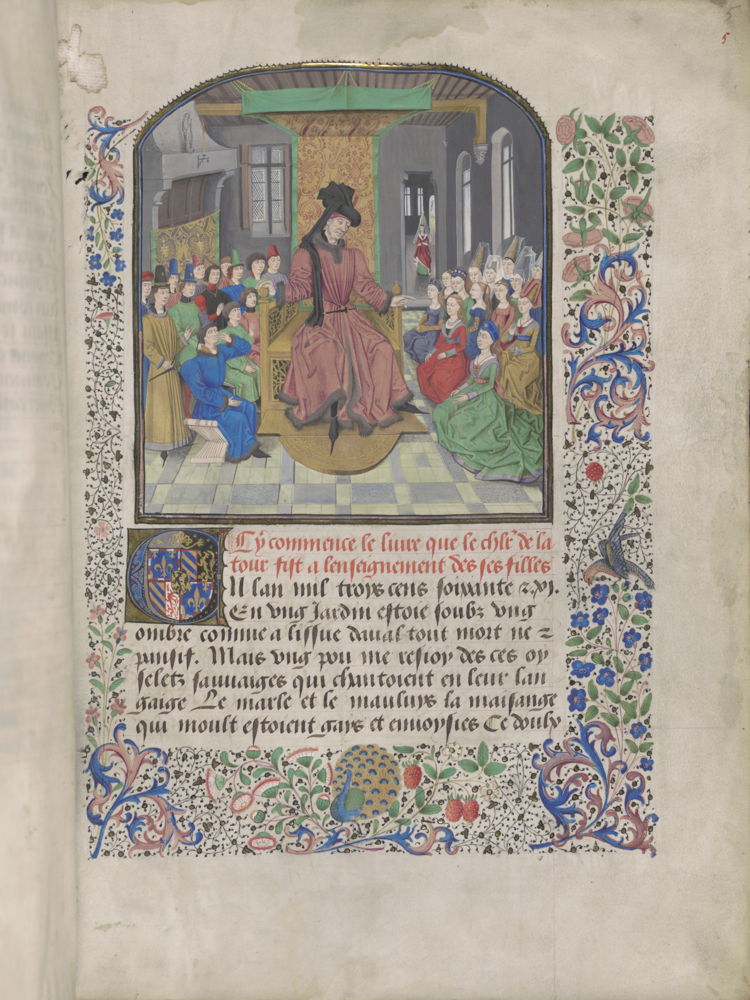 Geoffroi de La Tour Landry, Le Livre du chevalier de La Tour Landry. Pays-Bas méridionaux, vers 1460. ms. 9308, fol. 5r Le chevalier enseignant © KBR