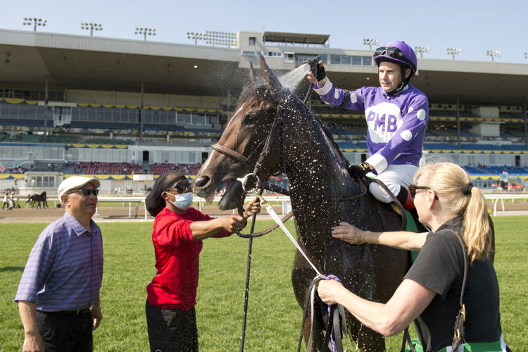 Jockey David Moran and Artie's Storm after winning the Stella Artois Eclipse Stakes on May 29, 2022 (Michael Burns Photo)