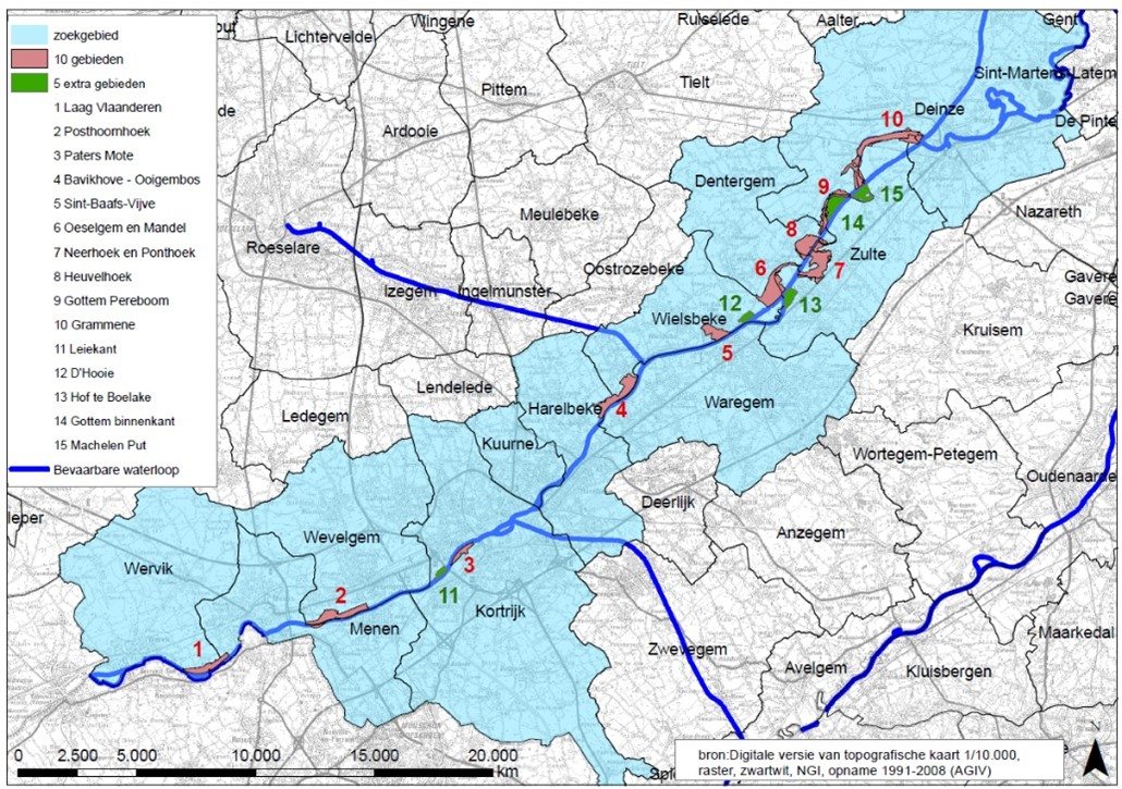 De deelgebieden en het zoekgebied van Rivierherstel Leie. In september 2021 besliste de Vlaamse Regering om de oorspronkelijke tien deelgebieden uit te breiden met vijf extra deelgebieden. De deelgebieden en het zoekgebied van Rivierherstel Leie. In september 2021 besliste de Vlaamse Regering om de oorspronkelijke tien deelgebieden uit te breiden met vijf extra deelgebieden.