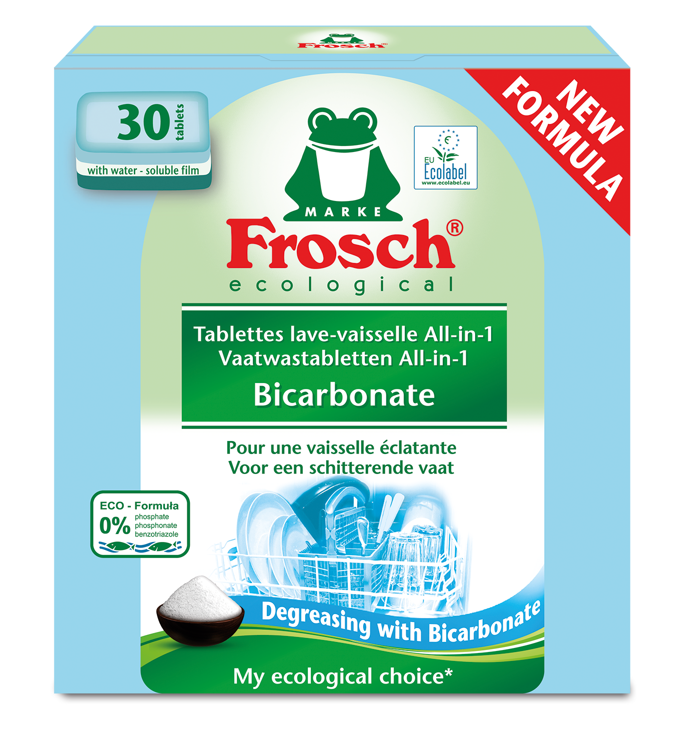 Tablettes lave-vaisselle all-in-one FROSCH sont vendues par 30     
au prix conseillé de 7,49€.