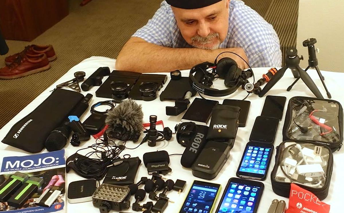 Figure 1.   The author with a variety of mojo equipment  (Photo courtesy of Ivo Burum)