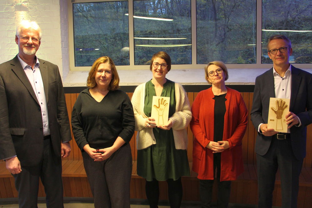 prof Stephan Parmentier, prof. Eva Brems, schepen Lies Corneillie, Martien Schotsmans, rector Luc Sels