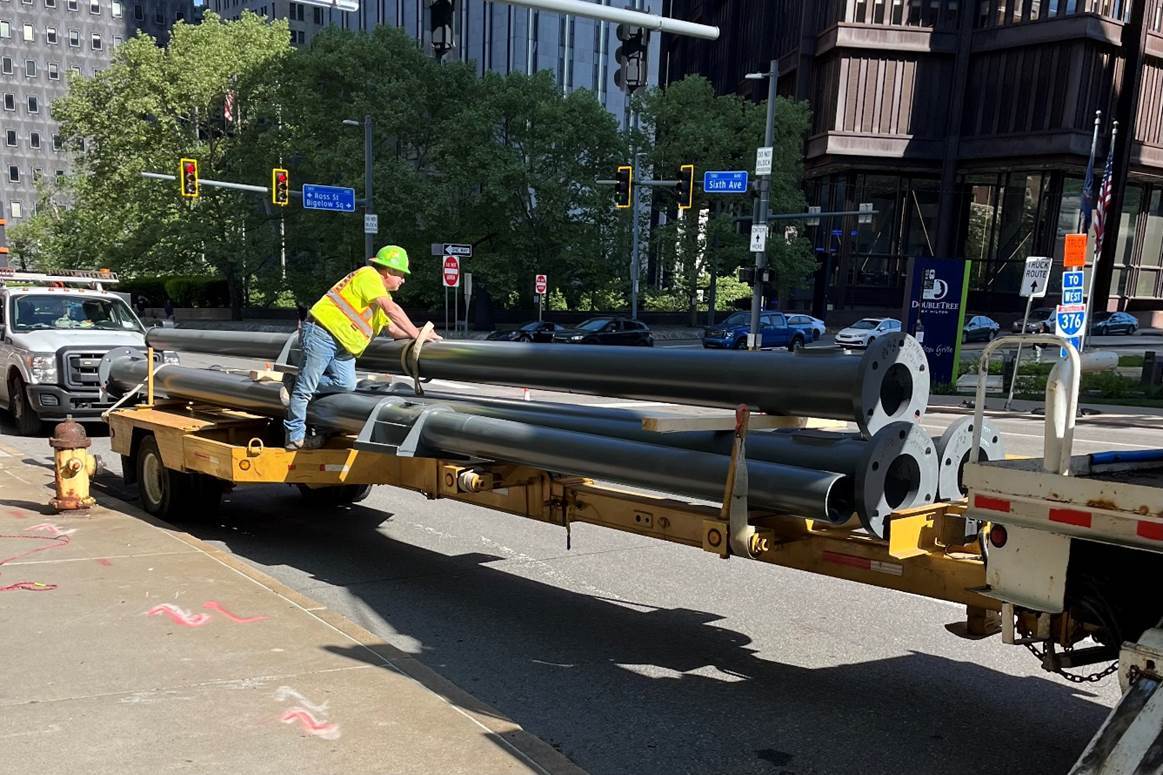 New traffic poles are arriving in downtown Pittsburgh
