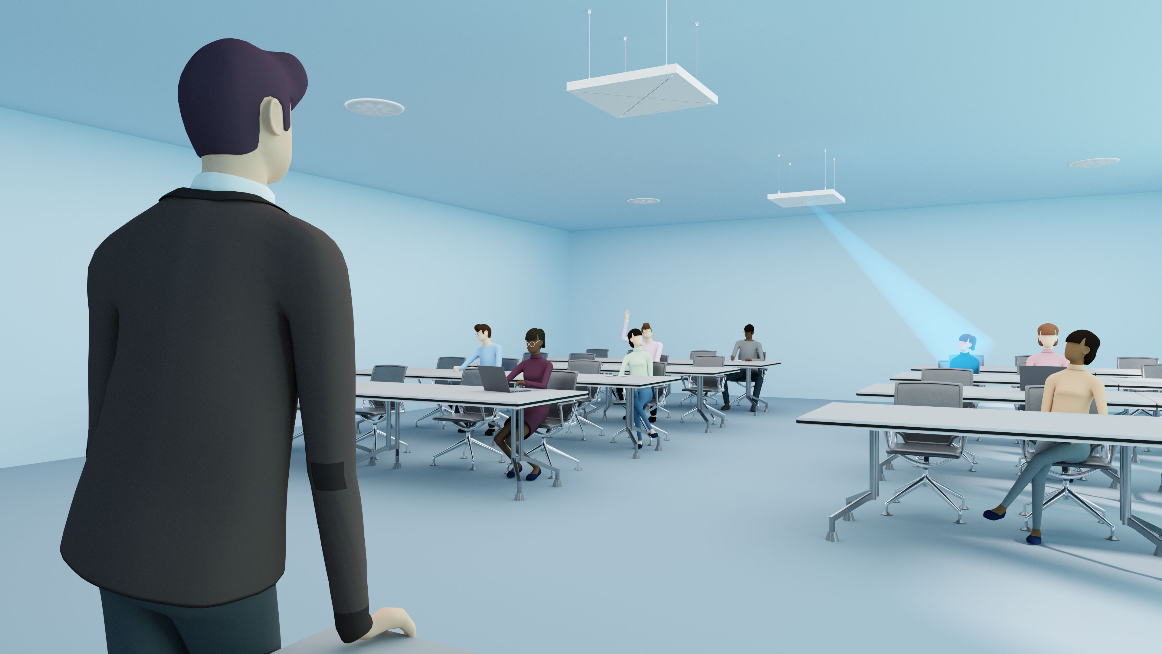 TeamConnect Ceiling 2 ensures flexible and lifelike lectures and meetings, making distance students or remote meeting participants feel an integral part of the event