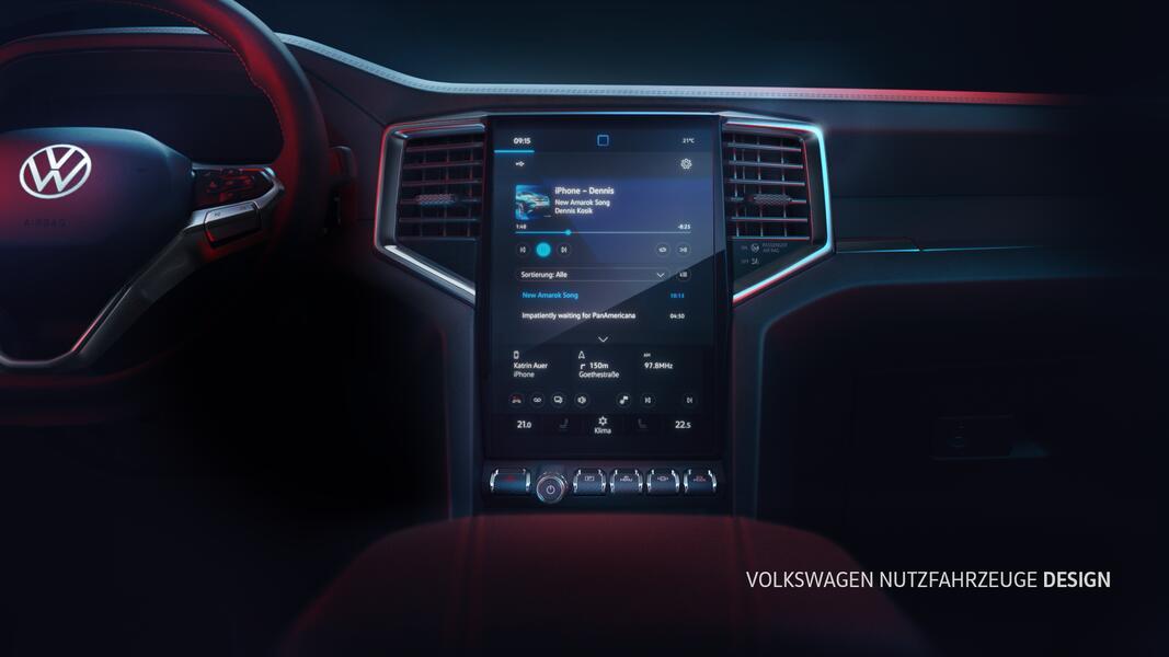 Diseño flotante: hasta 12 pulgadas y, por primera vez, dispuesta verticalmente, la unidad de visualización central de la nueva pick-up Amarok de Vehículos Comerciales Volkswagen.