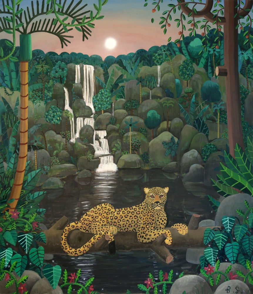 BEN SLEDSENS, Jaguar in the Jungle, 2018 . Acrylic, oil and spray paint on canvas , 210 x 180 cm. Courtesy Tim Van Laere Gallery, Antwerp