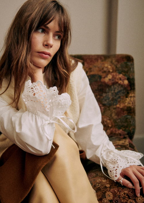 Sézane - Chemise FARIA Broderie placee Ecru - 100€