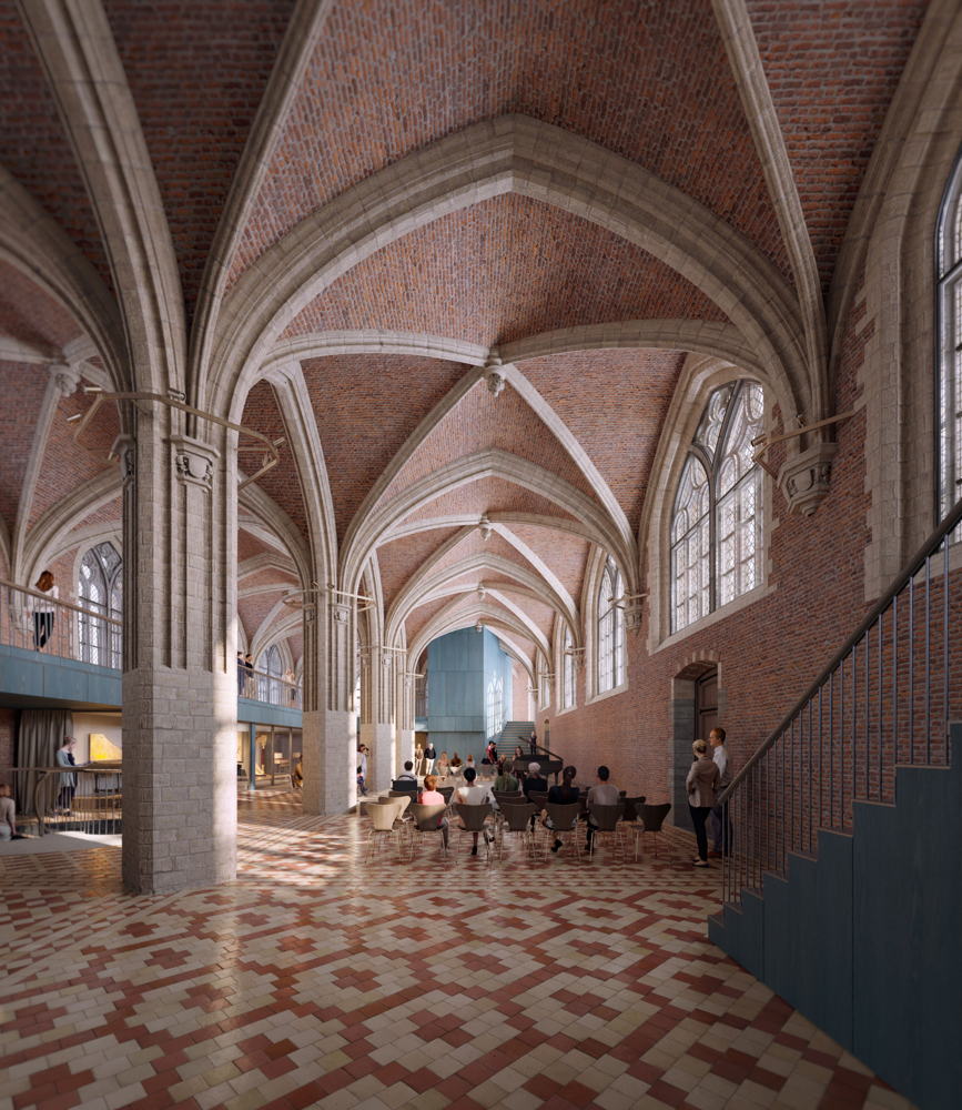 Simulatiebeeld nieuwe stadshal Vleeshuis ©Joris Bourgeois i.o.v Origin Architecture & Engineering i.s.m. FVWW Architecten
