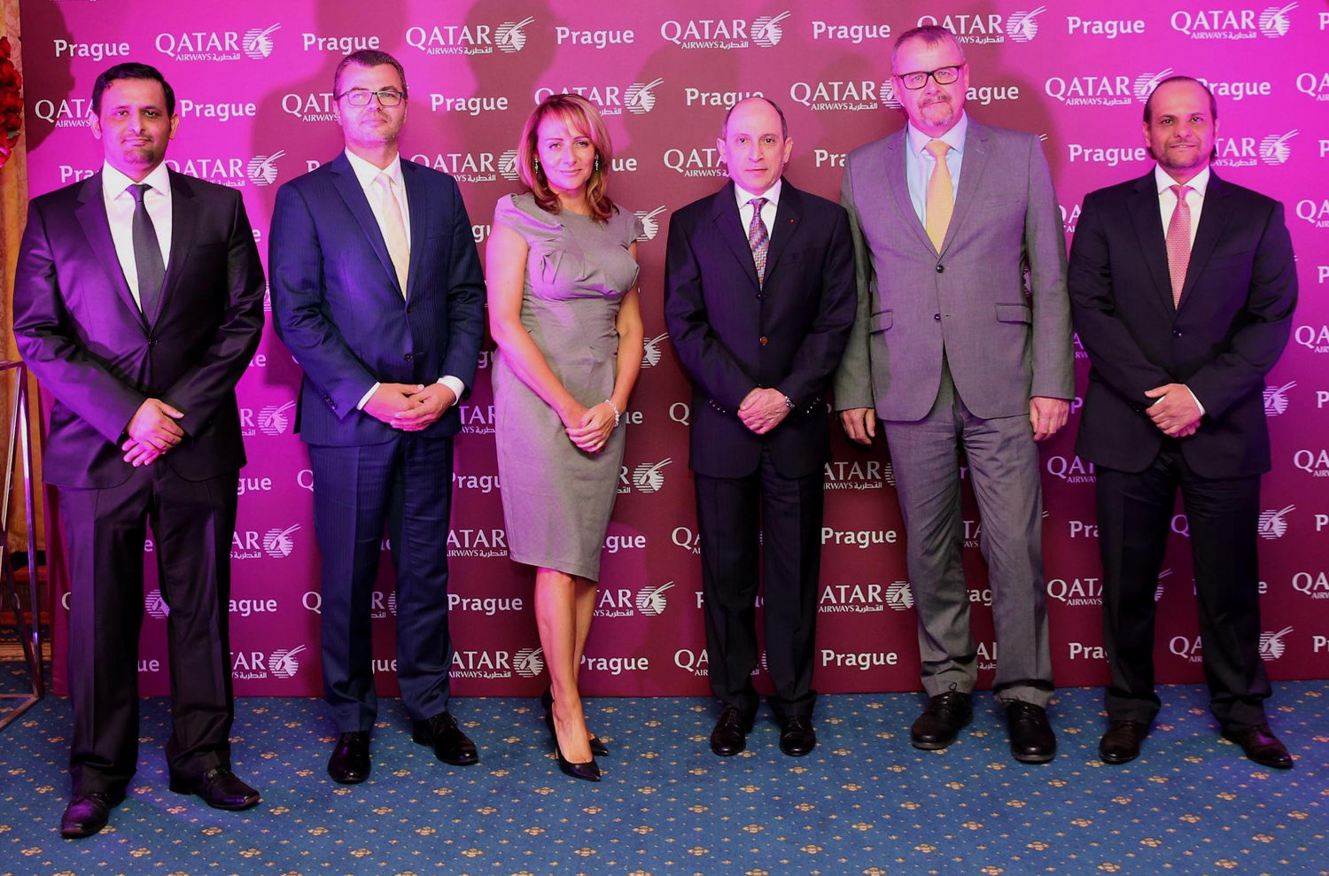 Šejk Falleh Nasser Al Thani, Václav Řehoř, Adriana Krnáčová, Akbar al-Bákir (generální ředitel Qatar Airways), Dan Ťok, šejk Saoud bin Abdulrahman Al Thani (katarský ambasador v Německu)